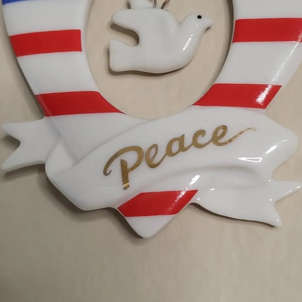 Heart Shaped American Flag Christmas Ornament with Dove